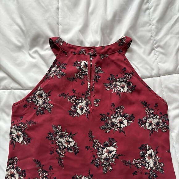 C Womens Size Small Blouse Sleeveless Red White Floral High Neck Layered - Picture 8 of 8